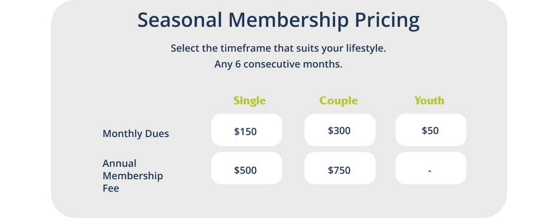 Pickleball Club Membership Seasonal Pricing